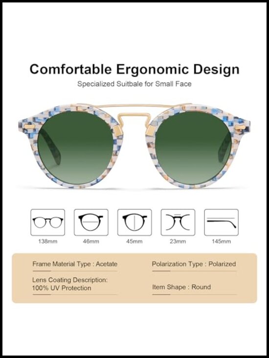 Small Face Acetate Double Bridge Sunglasses Polarized UV Protection
